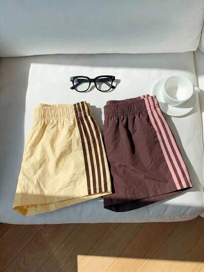 Comfortcana Women's Casual Elastic Waist Side Striped Loose Shorts