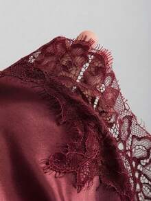 Sweetra Đầm ngắn phối ren satin mới, màu cà phê, thích hợp mặc đi dự tiệc, mùa xuân/hè. - Màu Đỏ Sâu - Xem 8