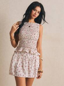 Poéselle Women's Floral Print Pleated Blouse And Mini Skirt Casual 2-Piece Set - White - View 10