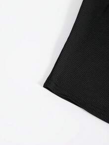 Glimmora Solid Cut Out Shoulder Ribbed Knit Tank Top For Summer - Black - View 5