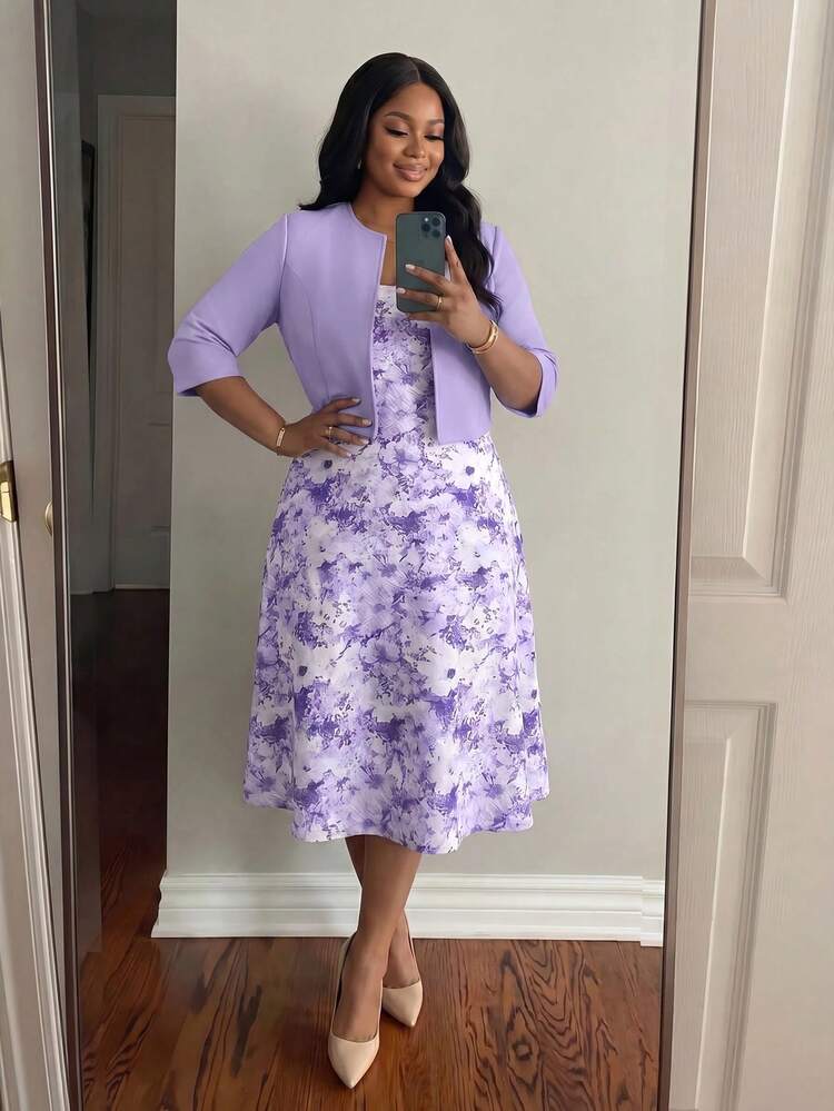 SHEIN Lady CURVE Plus Size Women Floral Print Dress And Short