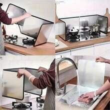 1pc Double Layer Stainless Steel Splash Guard - Heatproof, Non-Stick Kitchen Stove Protector, Foldable Panels For Home, RV, Camping - Multicolor - View 5