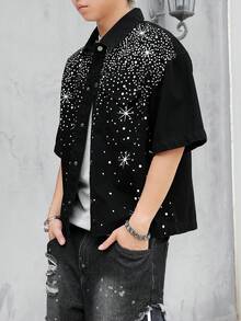 Manfinity EMRG Elegante top corto de mezclilla con estampado de gota estrellada - Negro - Ver 5