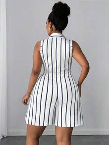 Maweii Plus Size Women's Elegant Casual Slim Fit Slimming Wide Leg Shorts Striped Knit Knot Design Summer Shorts Jumpsuit - Multicolor - View 2