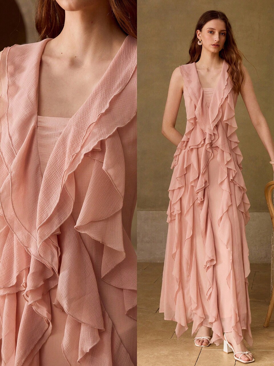 WOMEN'S ELEGANT LONG RUFFLE HEM DRESS, SPRING/SUMMER
