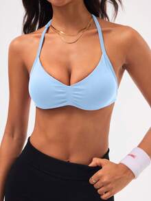 Easithlete Easithlete Seamless Women Solid Color Ruched Racerback Sports Bra - Multicolor - View 5