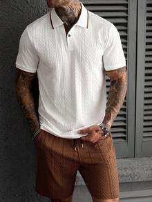 Manfinity CasualCool Bộ đồ nam mùa hè thường ngày, thích hợp cho kỳ nghỉ và đi làm, gồm áo polo tay ngắn và quần short cạp chun, chất liệu vải dệt họa tiết, kèm dây rút. - Nhiều màu - Xem 4