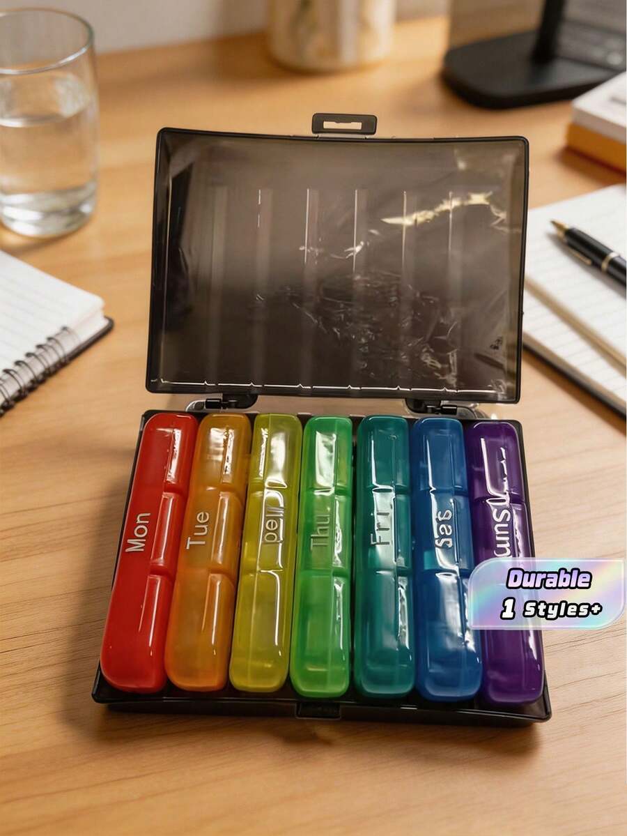 Weekly Pill Organizer With 1 Compartment, Taken 3 Times A Day, Portable Travel Pill Box, 7-Day Capacity, Large-Capacity Pill Box, Light-Proof Design, Suitable For Vitamins, Medicines, Health Supplements, And Fish Oil. - Multicolor - View 1