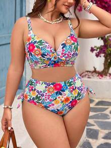 SHEIN Swim Curve 大码女式印花沙滩裙，修身显瘦，适合度假穿着 - 彩色 - 查看 4