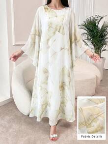 Al Najma Đầm maxi Thổ Nhĩ Kỳ dành cho nữ và áo abaya truyền thống Ả Rập. - Màu vàng - Xem 2
