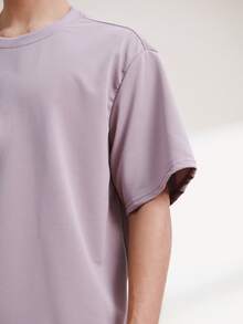 Driftmere Men Casual Versatile Solid Round Neck T-Shirt, Drop Shoulder Tee Men - Dusty Purple - View 5