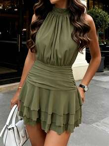 Women Midi Dresses - Army Green - View 4