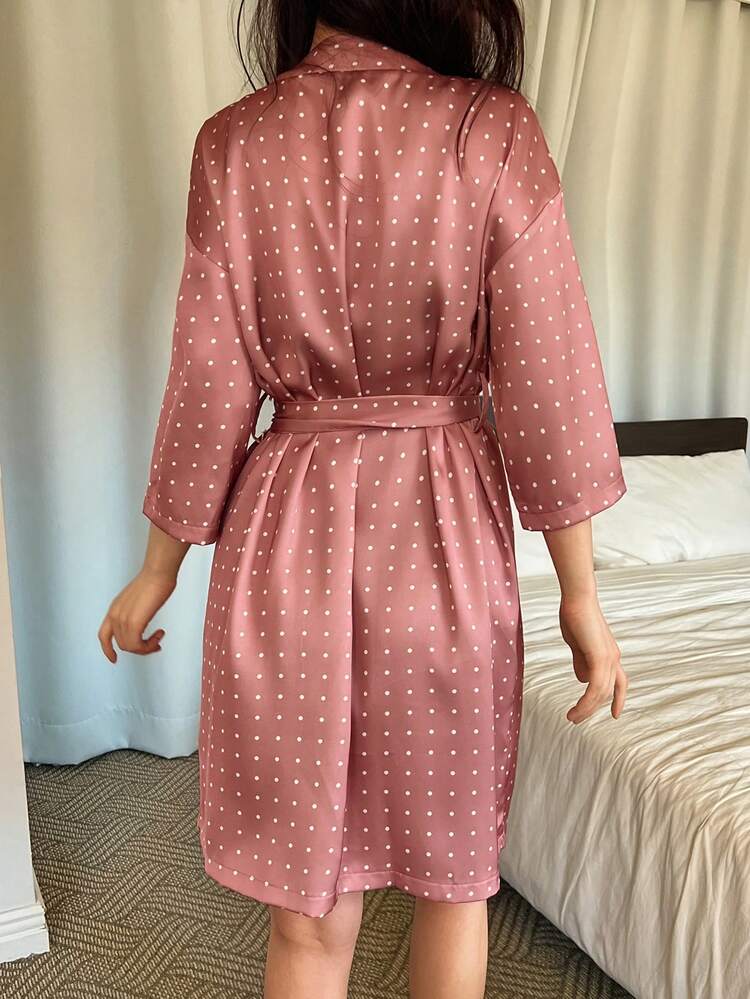 Women's Polka Dot Print Belted Robe