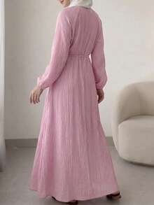 Solavon Women's Solid Color Pleated Casual Party Long Dress - Pink - View 2
