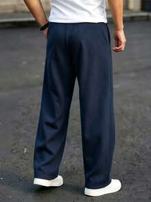 HUEFORM Men's Casual Sports Drawstring Waist Sweatpants, Solid Color, Minimalist, Versatile For Daily Commute - Navy Blue - View 2