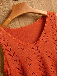 EMERY ROSE Women's Solid V-Neck Casual Versatile Everyday Knit Top - Burnt Orange - View 4