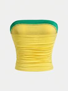 SHEIN Áo tank top ôm dáng, kiểu dáng thể thao thường ngày dành cho bé gái tuổi teen, in chữ BRAZIL, viền tương phản, kiểu racerback, đồ cơ bản cho phong cách thể thao thường ngày. - Màu vàng - Xem 2