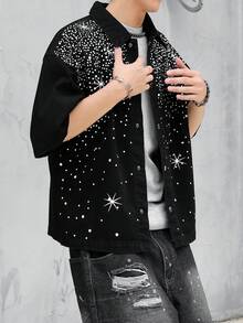 Manfinity EMRG Elegante top corto de mezclilla con estampado de gota estrellada - Negro - Ver 8