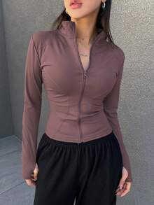 DAZY Ladies' Solid Color Slim Fit Simple Style Spring And Summer Long Sleeve Jacket,Fall Women Clothes - Red Violet - View 1
