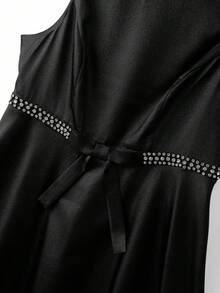 GlowEve CURVE Plus Size Women's Elegant Round Neck Sleeveless Rhinestone Bow Waist A-Line Short Dress,Black Summer Formal Evening Party High Quality Fashion - Black - View 4