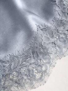 Sweetra New Satin Mini Dress With Contrast Lace, Coffee Color, Suitable For Party Wear - Blue - View 4