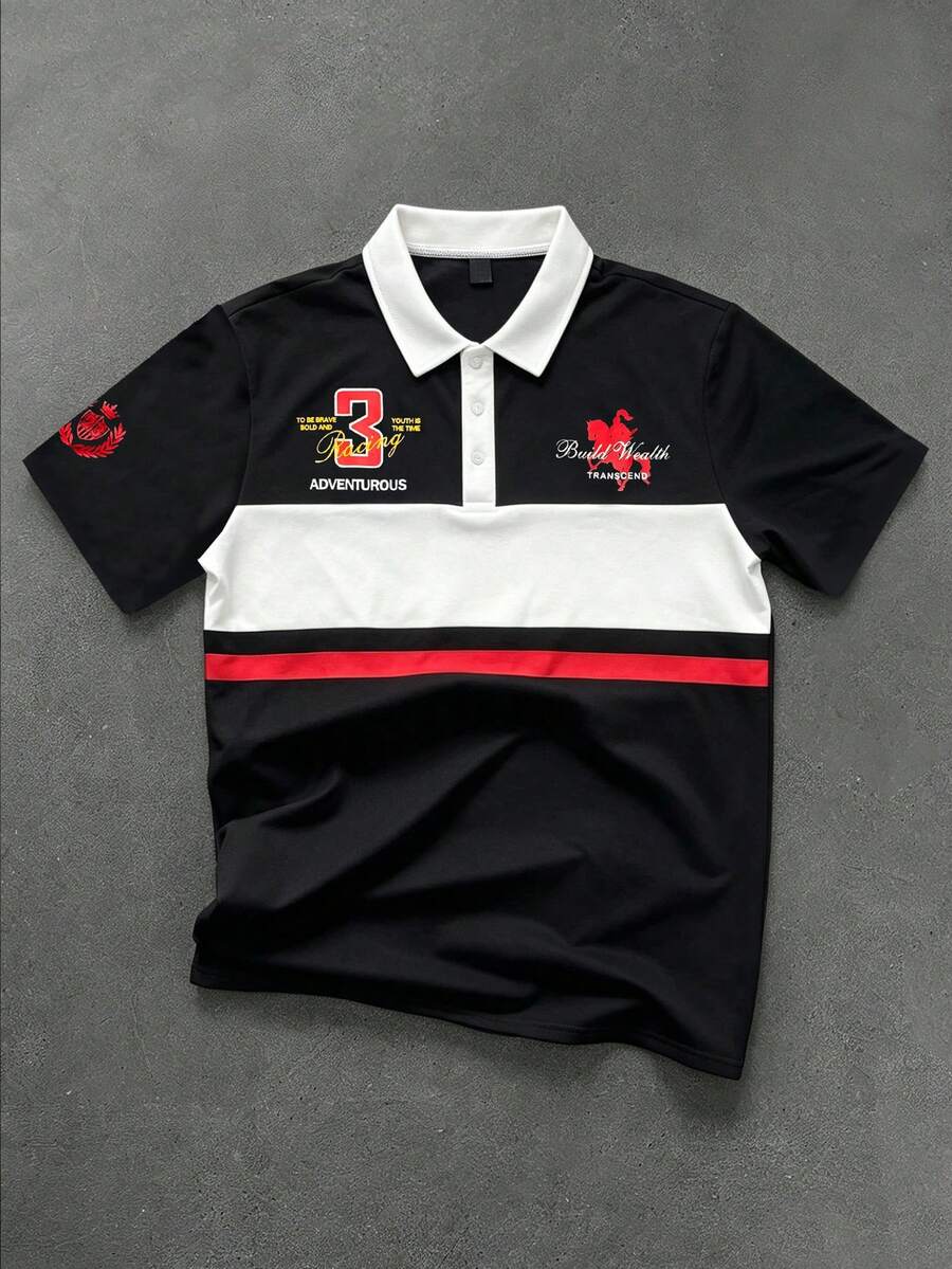 PAVTROS Áo Polo nam thoải mái, thời trang, in chữ - Đen và trắng - Xem 1