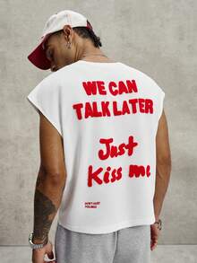 PAVTROS Men's Contrast Color Letter Print Sleeveless Round Neck Tank Top - White - View 4