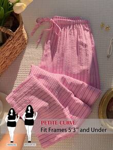 SHEIN PETITE CURVE Damen Große Größen Lässig Rosa gestreifte Hose für den Sommer - Pink - Übersicht 2