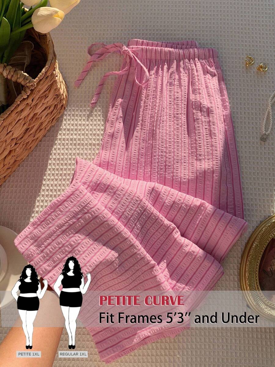SHEIN PETITE CURVE Damen Große Größen Lässig Rosa gestreifte Hose für den Sommer