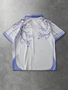 ROMWE MEN Prep 男士 Polo 衫，休闲运动樱花及英文文字印花短袖 Polo 衫 - 白色 - 查看 6