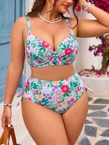 SHEIN Swim Curve 大码女式印花沙滩连衣裙，修身显瘦，适合度假穿着 - 彩色 - 查看 3