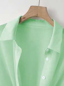 New Women's Casual Solid Color Chiffon Blouse With Short Batwing Sleeves - 薄荷綠 - 查看 3