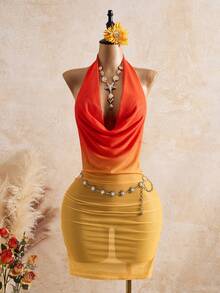 Swim SXY Áo khoác ngoài không tay cổ xếp ly màu đỏ cam ombre 2026SS, phong cách thường ngày cho tiệc bể bơi, kỳ nghỉ, đi biển. - Nhiều màu - Xem 5
