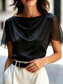 SHEIN Camisa de mujer de unicolor, versátil y casual para uso diario - Negro - Ver 7