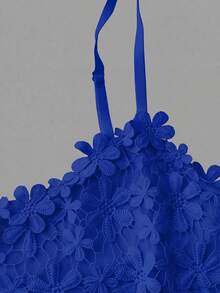 Rometta Plus Size Women Elegant Floral Lace Bodysuit - Blue - View 7