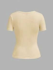 Tseoso 3pcs/Set Women's 95 Cotton Deep V-Neck Fitted Casual Short Sleeve Basic Tee Shirt Set, Suitable For Spring Summer, Everyday Black Orange White - Multicolor - View 9