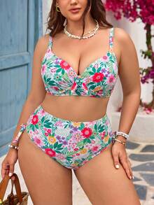 SHEIN Swim Curve 大码女式印花沙滩连衣裙，修身显瘦，适合度假穿着 - 彩色 - 查看 4