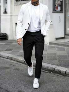 Manfinity Mode Conjunto de chaqueta y pantalones de traje formal de negocios para hombre, adecuado para trabajo, viajes, boda, fiesta - Multicolor - Ver 5