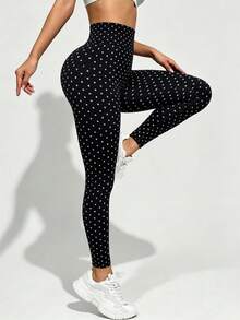 SHEIN Dewbera Quần legging dệt kim liền mạch chấm bi đen trắng - Đen và trắng - Xem 4