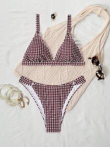 Costavie 2 chiếc/Bộ Đồ bơi bikini thong nữ họa tiết hoa nhỏ nhiều màu, cắt cao bên hông, cho đi biển & resort - Nhiều màu - Xem 2