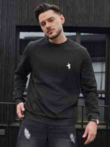 LEOGASHI LEOGASHI Áo sweatshirt nam cổ tròn ôm dáng, phong cách tối giản, in hình cưỡi ngựa, thích hợp mặc hàng ngày, mùa xuân/thu. - màu đen - Xem 1