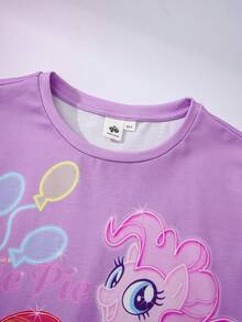 My Little Pony X SHEIN Áo thun ngắn tay in hình hoạt hình dành cho bé gái tuổi teen, kiểu dáng thường ngày, đa năng. - Màu tím hoa cà - Xem 3