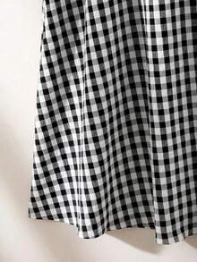 GlowEve Women's Black And White Plaid High-Design Pleated Patchwork Flared Skirt,Autumn Casual Picnic Back-To-School Style,Suitable For Party,Beach - Black and White - View 3