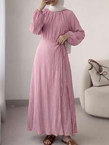 Solavon Women's Solid Color Pleated Casual Party Long Dress - Pink - View 8
