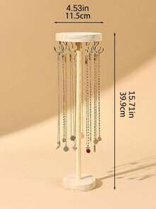 A Round, Simple Wooden Imitation Walnut Color Decorative Storage And Display Stand For Jewelry, Including Necklaces, Pendants, Bracelets And Hand Chains. It Is A Display Item For Jewelry Storage And Display In A Showcase, Suitable As A Valentine's Day Gift For Girls. - Imitation Walnut Color - View 12