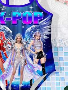 Bộ đồ bơi liền thân in hình các ngôi sao K-Pop hoạt hình rực rỡ và mát mẻ dành cho bé gái, thích hợp cho mùa hè. - Nhiều màu - Xem 4