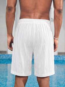 Azuldrift Quần short nam trơn màu, cạp chun, kiểu dáng thường ngày đi biển. - trắng - Xem 4