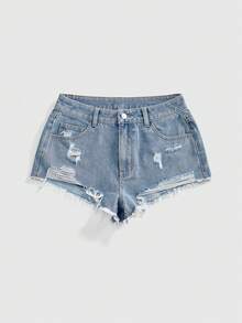 Sweetness Fairycore Boho Distressed Butterfly Floral Embroidered Women Denim Shorts Vacation Light Blue Floral Summer - Blue - View 2