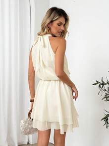 Easowa Vestido mini elegante de unicolor con cuello halter para mujer, de verano - Albaricoque - Ver 2