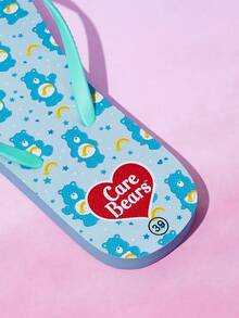 SHEIN X Care Bears 女款可愛卡通夾腳拖鞋，女款夏季穿著卡通彩虹印花防滑度假沙灘涼鞋 - 薄荷綠 - 查看 5